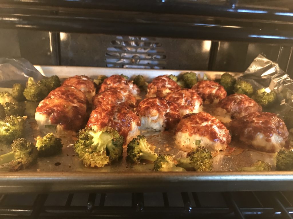 Sheet Pan Chicken Meatballs and Charred Broccoli